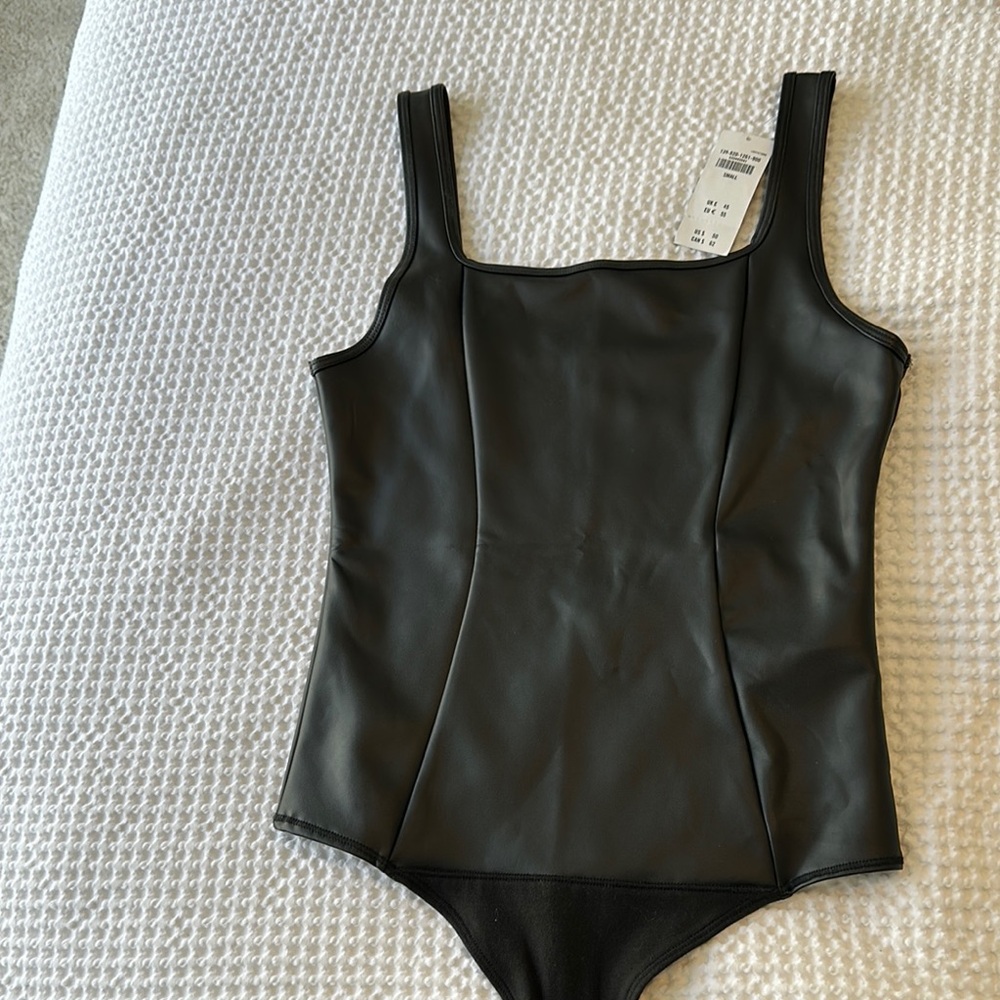 Abercrombie & Fitch Charcoal Faux Leather Bodysuit